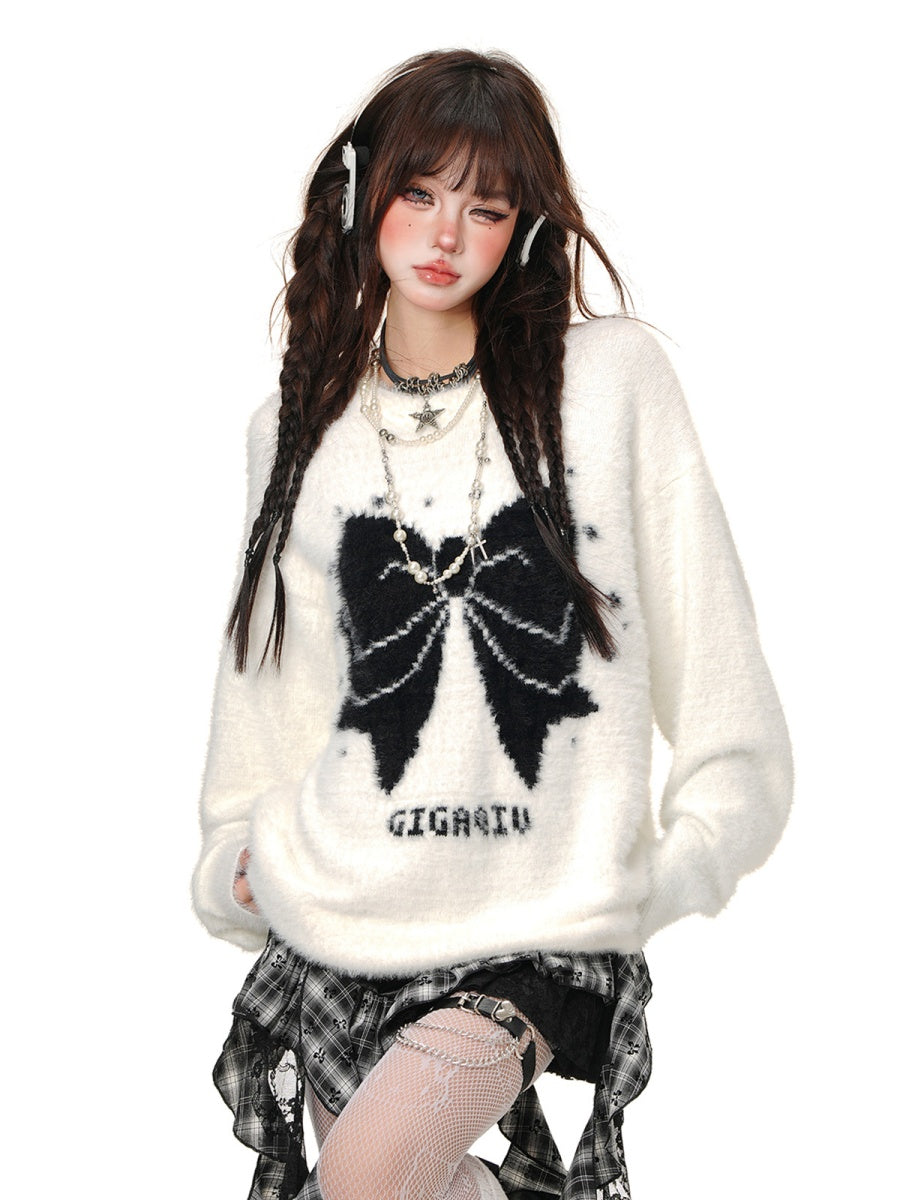 Bow Design Shaggy Sweater KK2016