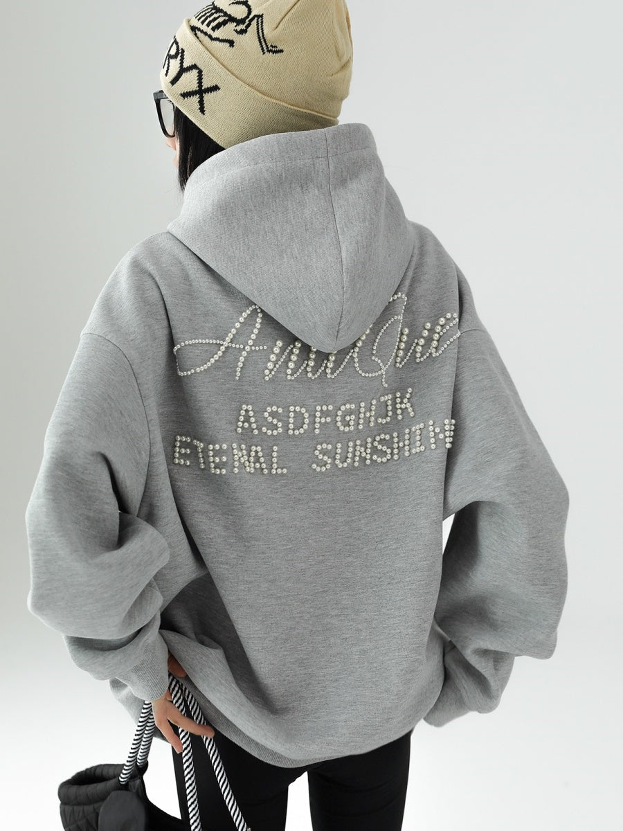 Three-dimensional Pearl Letter Hoodie AC7086