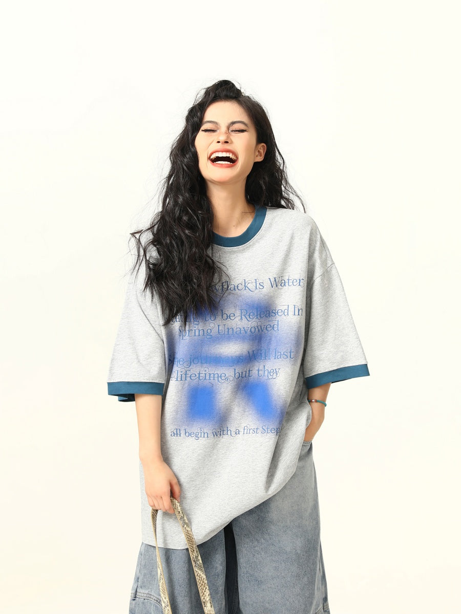 Contrasting Stitching Lettering Loose T-Shirt MW9107