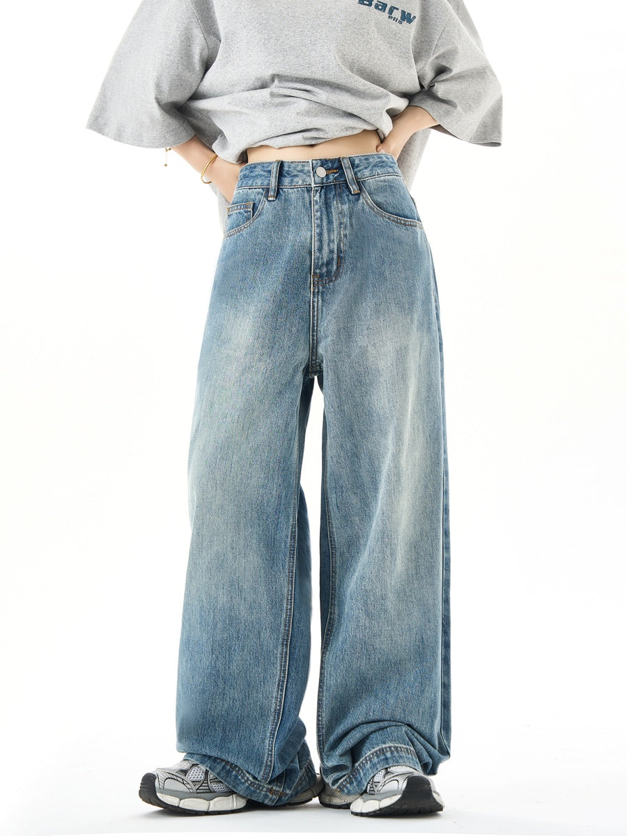American Retro Washed Loose Wide-leg Jeans HG7059