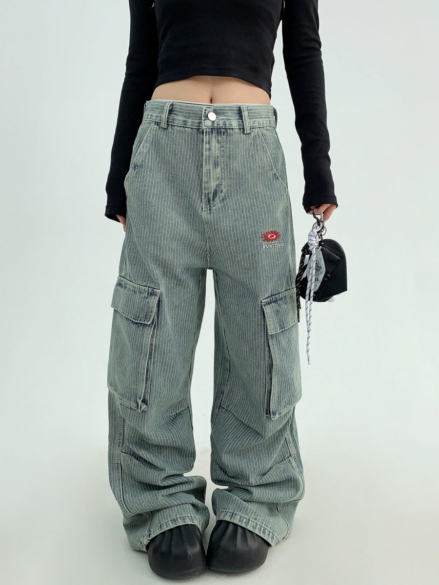 Distressed Stripe Denim Cargo Pants MW9812