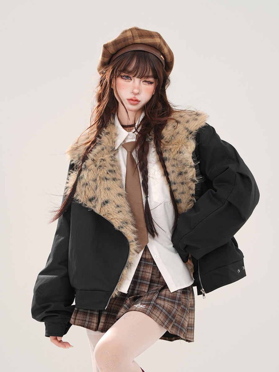 Leopard Print Plush Jacket KK2012