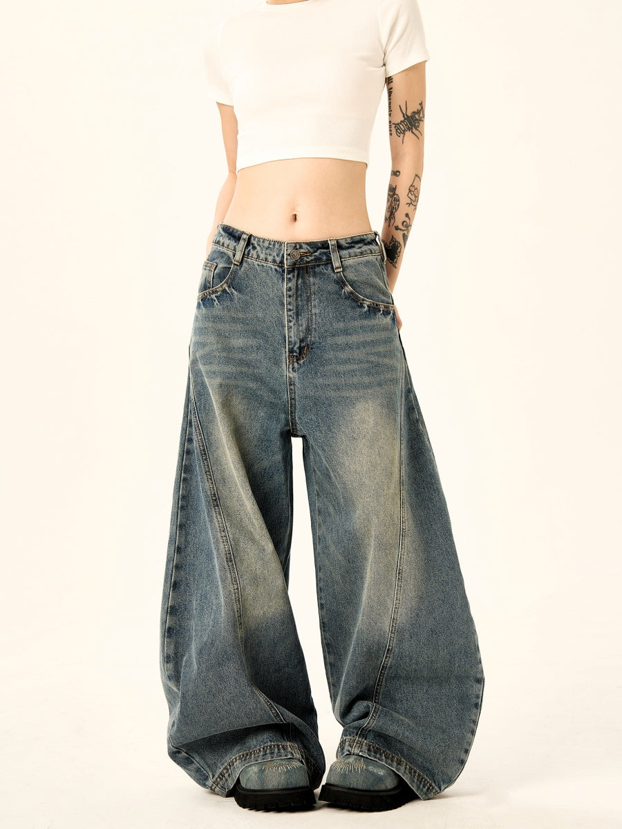 Balloon Wide-leg Switching Wash Jeans HG7125