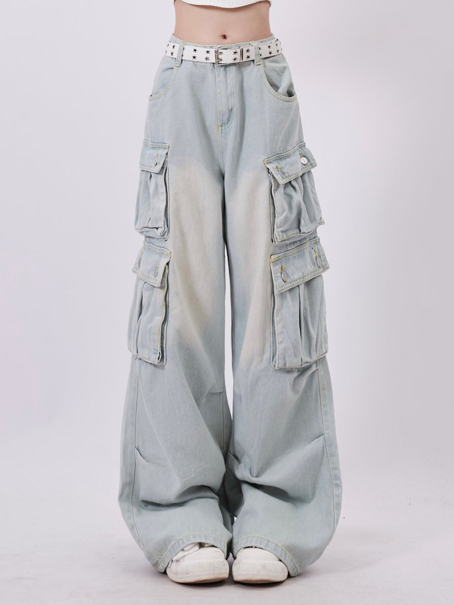 Three-dimensional Multi-pocket Wide-leg Jeans RH018