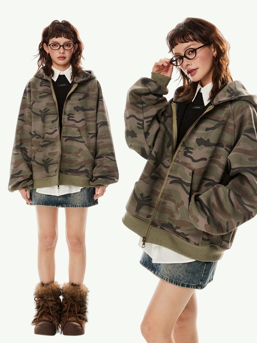 Camouflage Loose Hooded Sweat Jacket EZ235