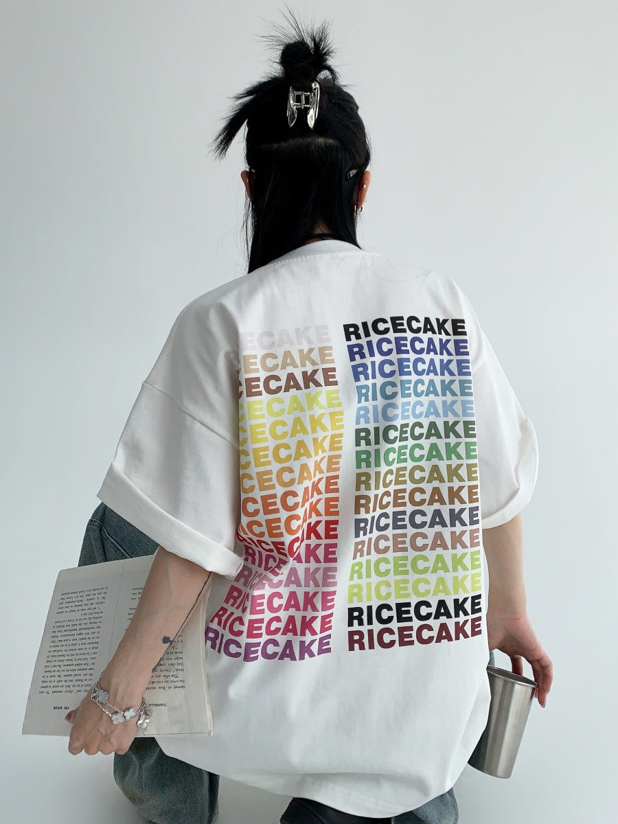 Rainbow Color Letter Print T-shirt MW9136