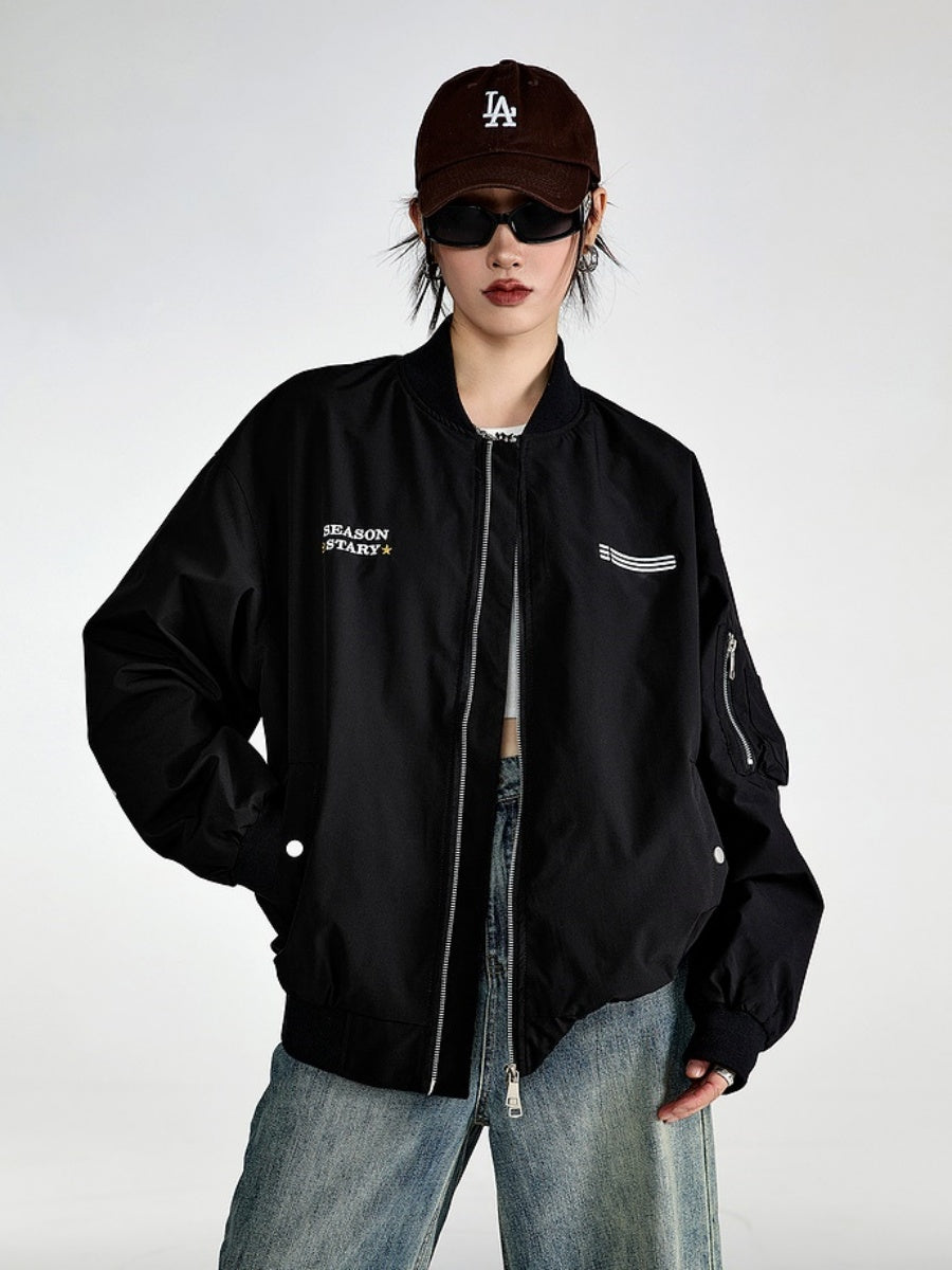 Logo Embroidery Retro Baseball Jacket MW9318