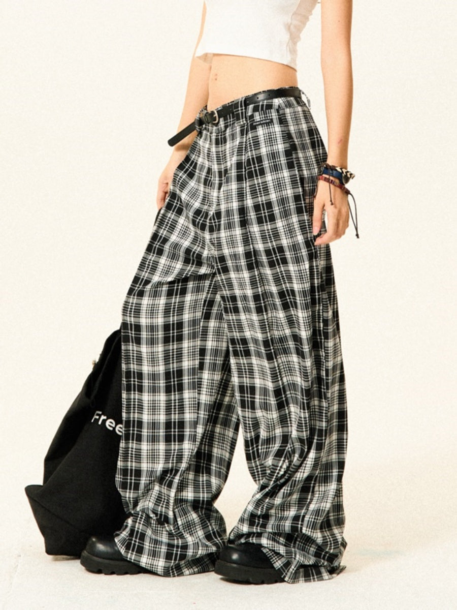 Monotone Plaid Low-waisted Wide-leg Pants YS7009