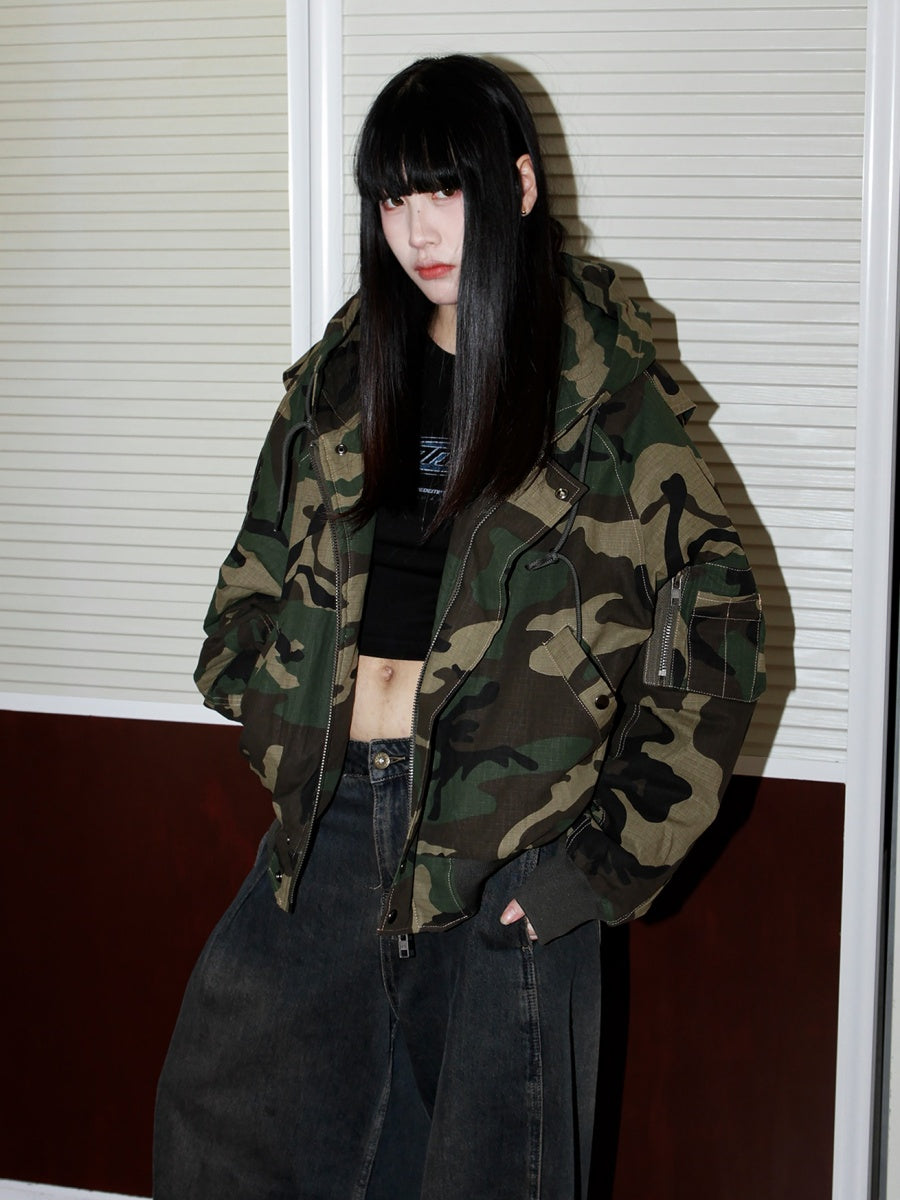 Camouflage Hooded Padded Zip-up Jacket MW9662