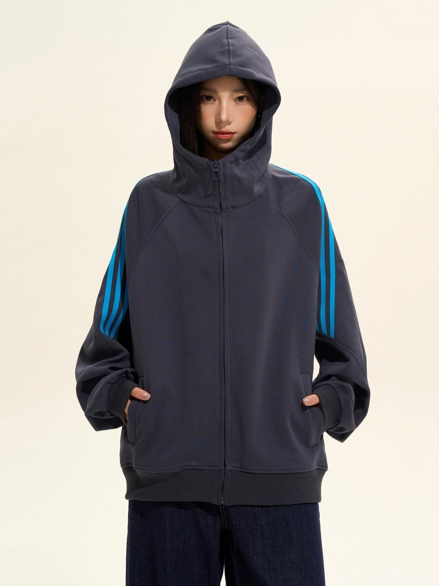 High-neck Striped ZIP-Up Hooded Parka MW9364