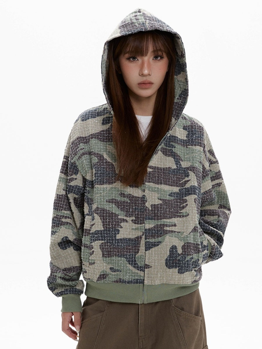 Camouflage Zipper Hooded Sweat Parka MW9409