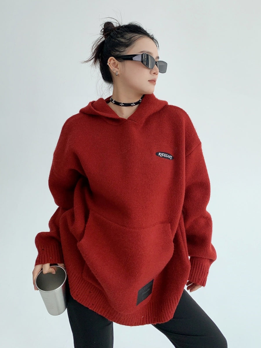 Kangaroo Pocket Embroidered Knitted Hoodie MW9552