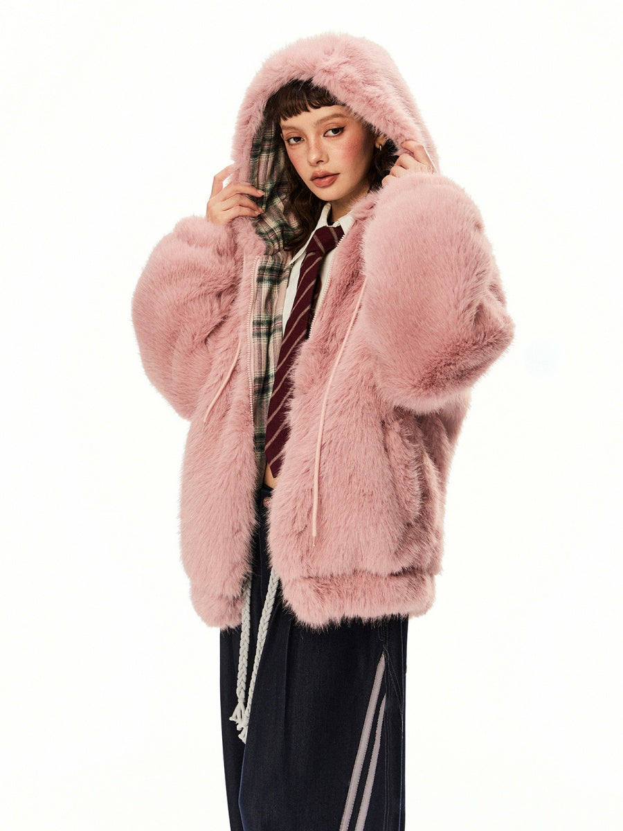 Plush Fake Fur Hooded Jacket EZ230