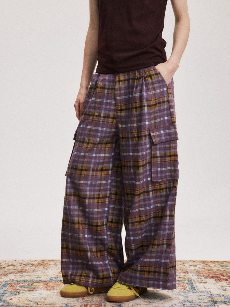 Loose Straight Plaid Casual Cargo Pants SP7008