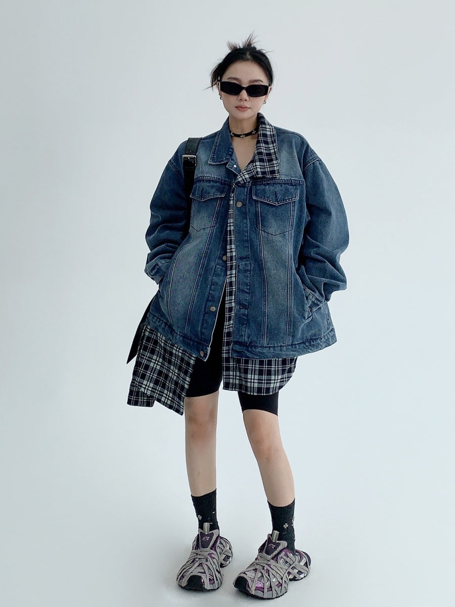 Fake Layered OverSize Denim Jacket MW9448