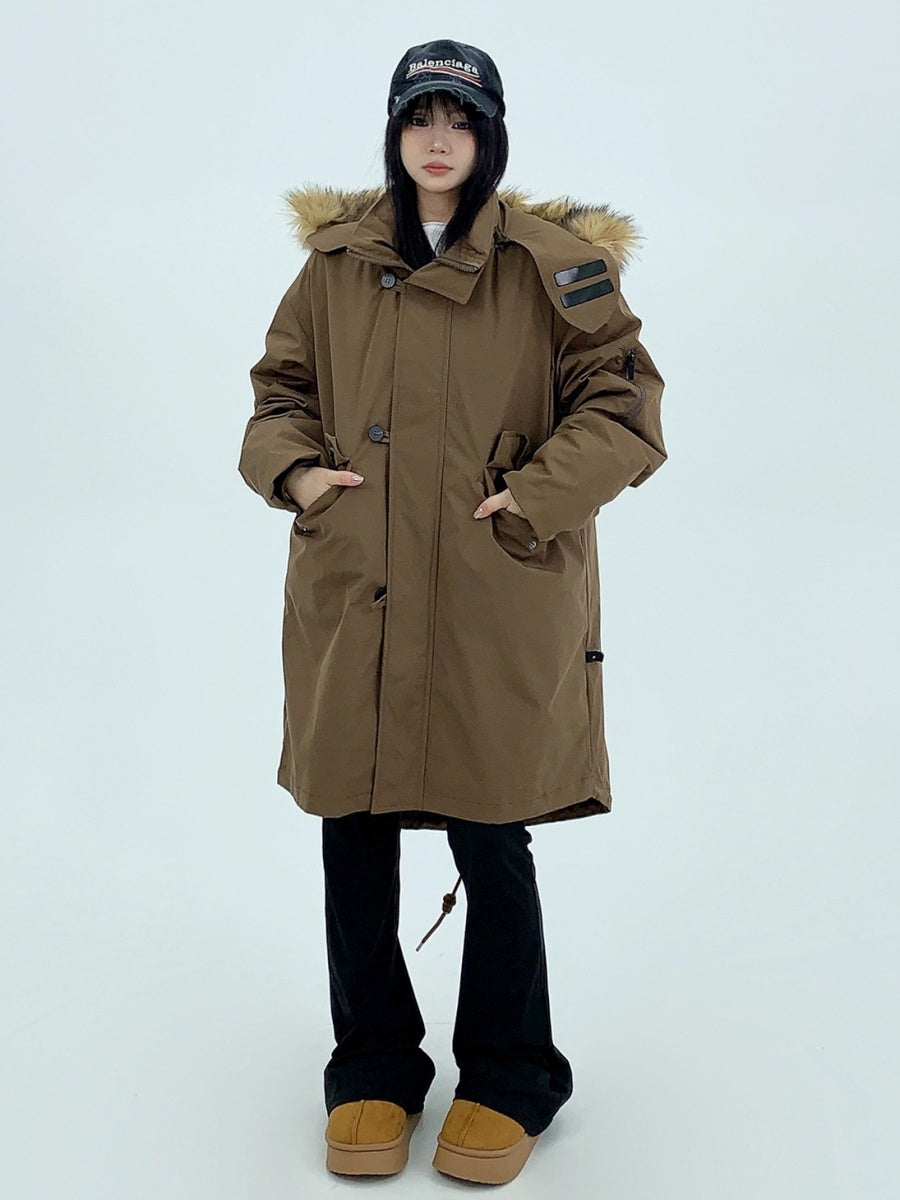 Mid-length Fur Collar Hooded Down Coat MW9685