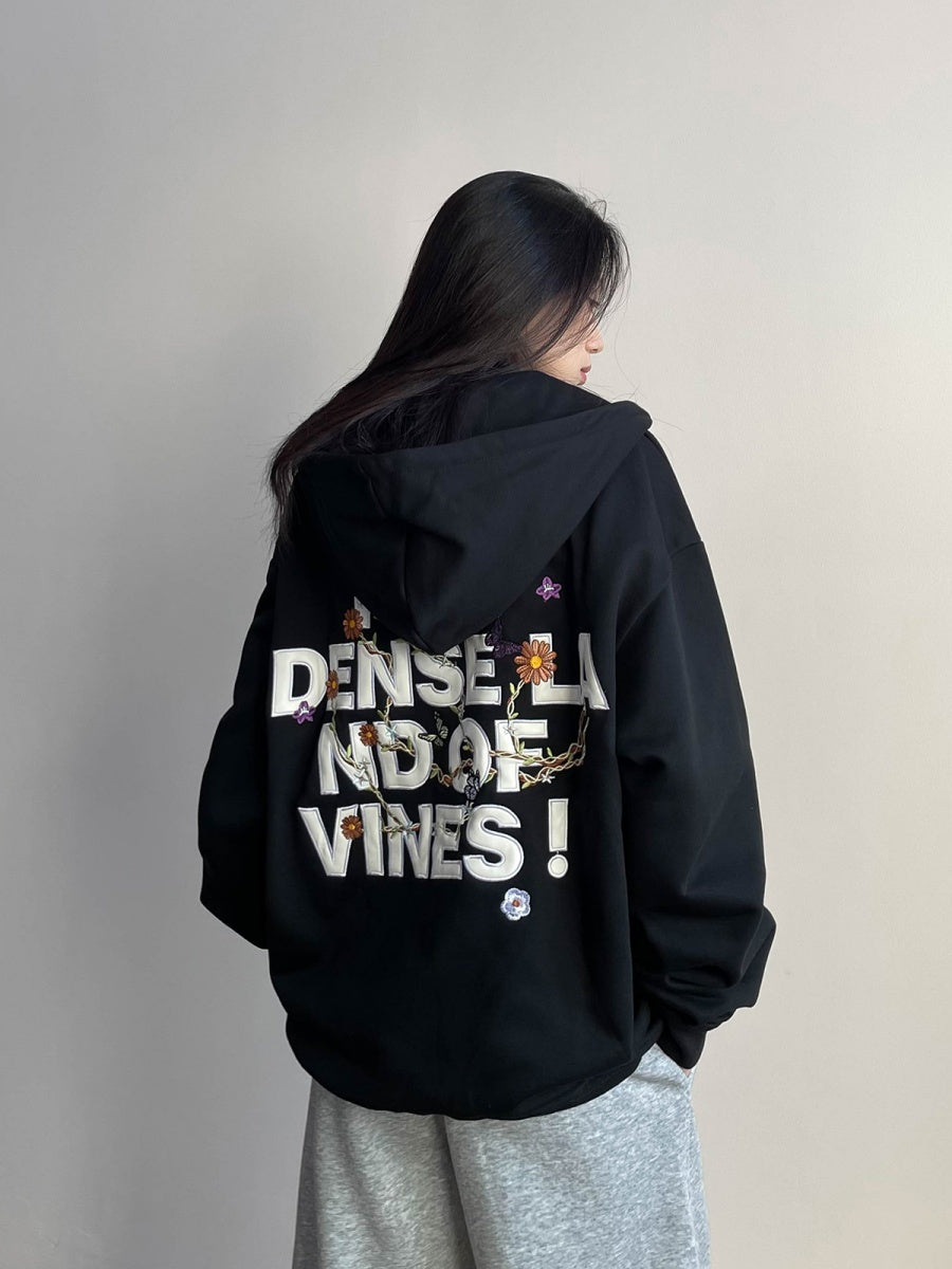 Leather Letter Embroidery Hooded Sweat Parka MW9740