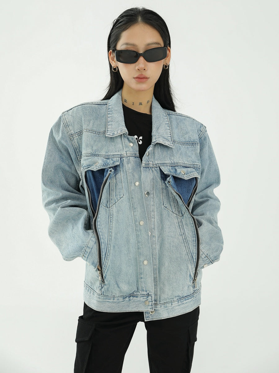 Zip Design Light Color Denim Jacket AC7069