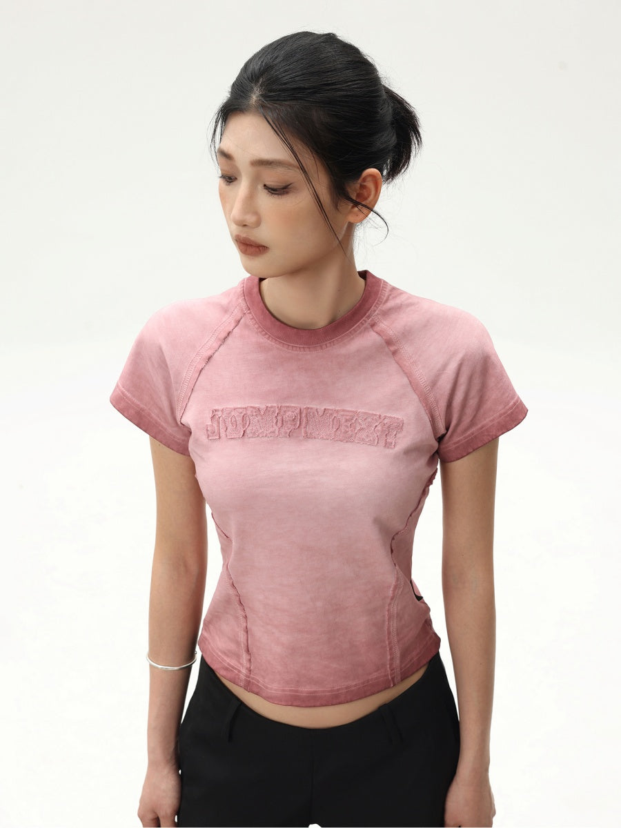 Niche Distressed Patch Embroidery Cropped T-Shirt JN7009