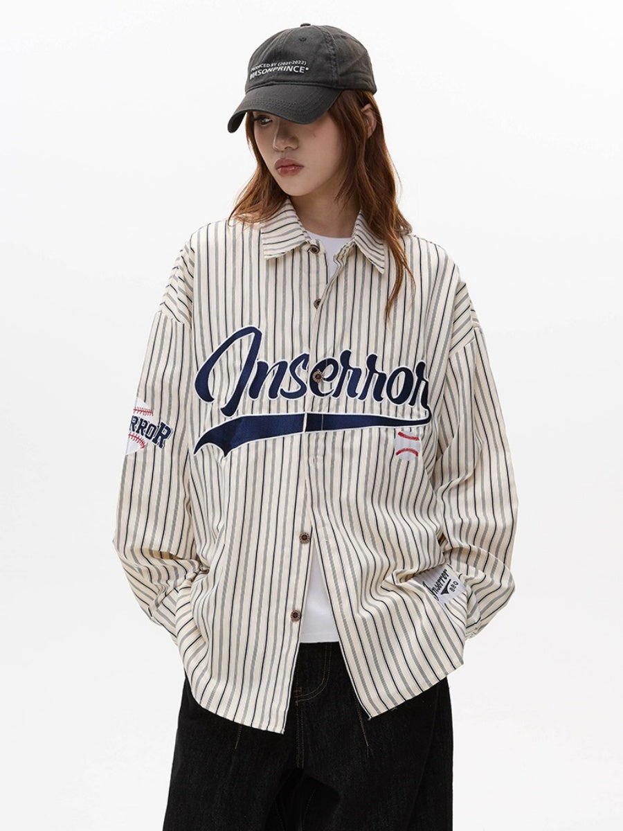 Baseball Striped Letter Long Sleeve Shirt MW9280