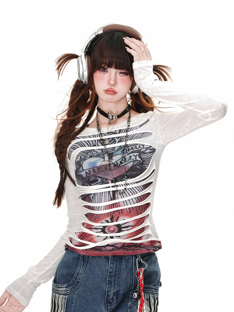 Punk Ripped Long Sleeve T-Shirt KK2025