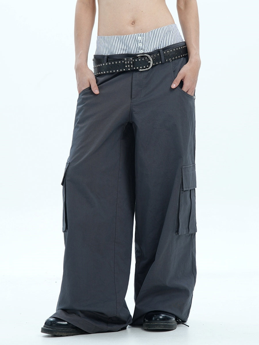 Stripe Design Double Waist Cargo Pants MW9677