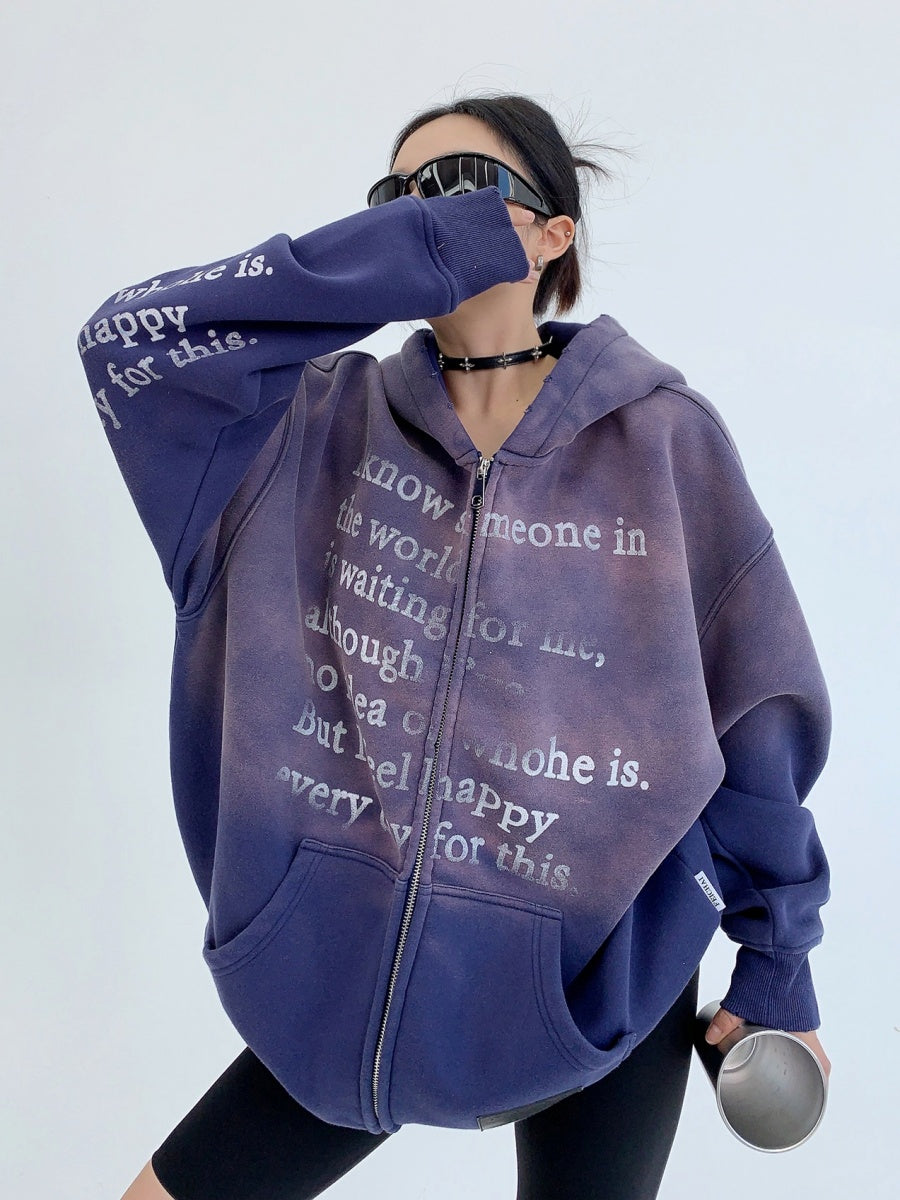 Aged Gradient Thickened Zip Hooded Sweat MW9508