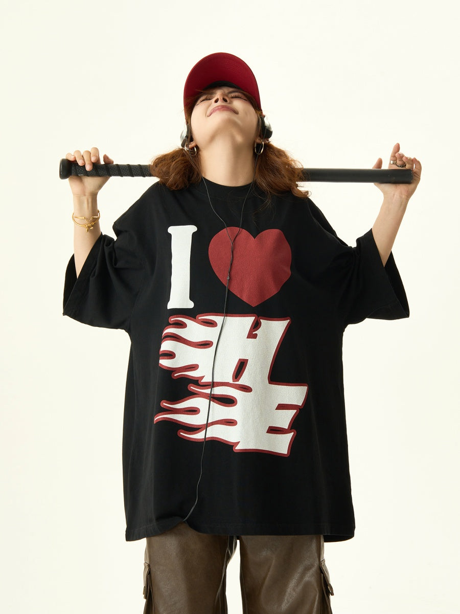 Niche Heart Design Print T-shirt HG7051