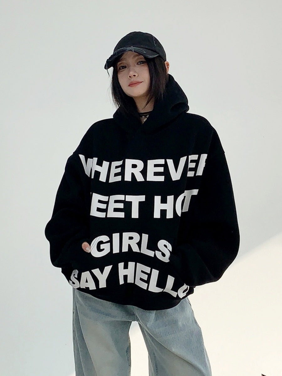 Letter Print Oversize Pullover Hoodie MW9826