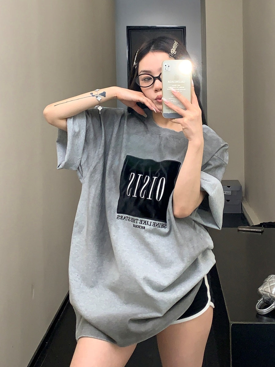 Flannel Embroidery Loose T-shirt MW10068