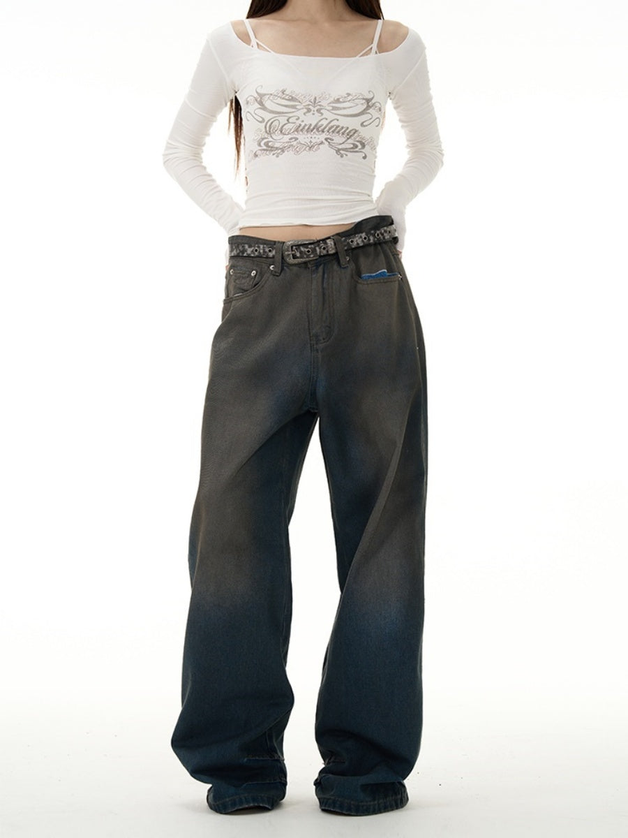 Retro Gradient Wash Loose Straight-leg Jeans MW9276