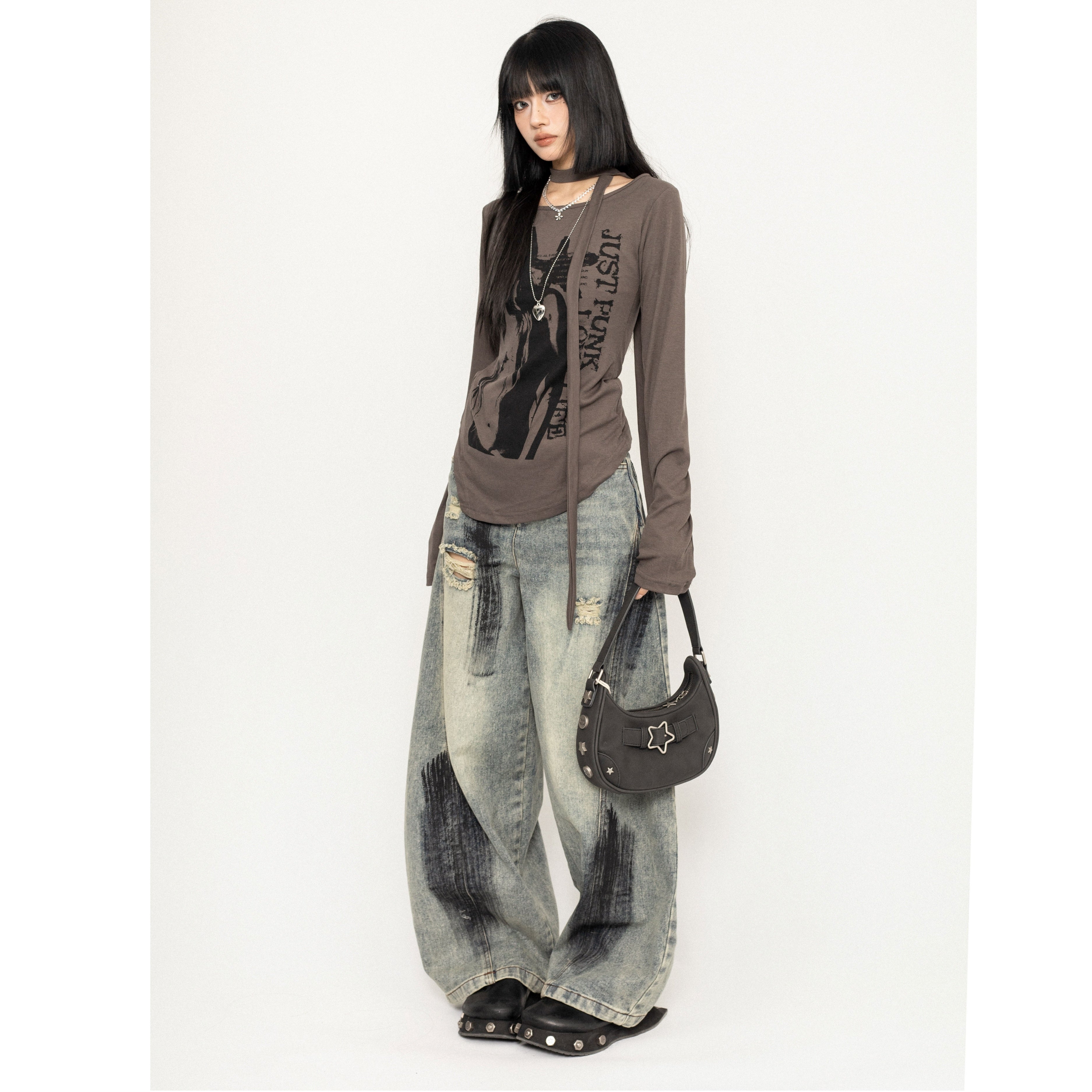 Dirty Wide-leg Barrel Jeans MW9804