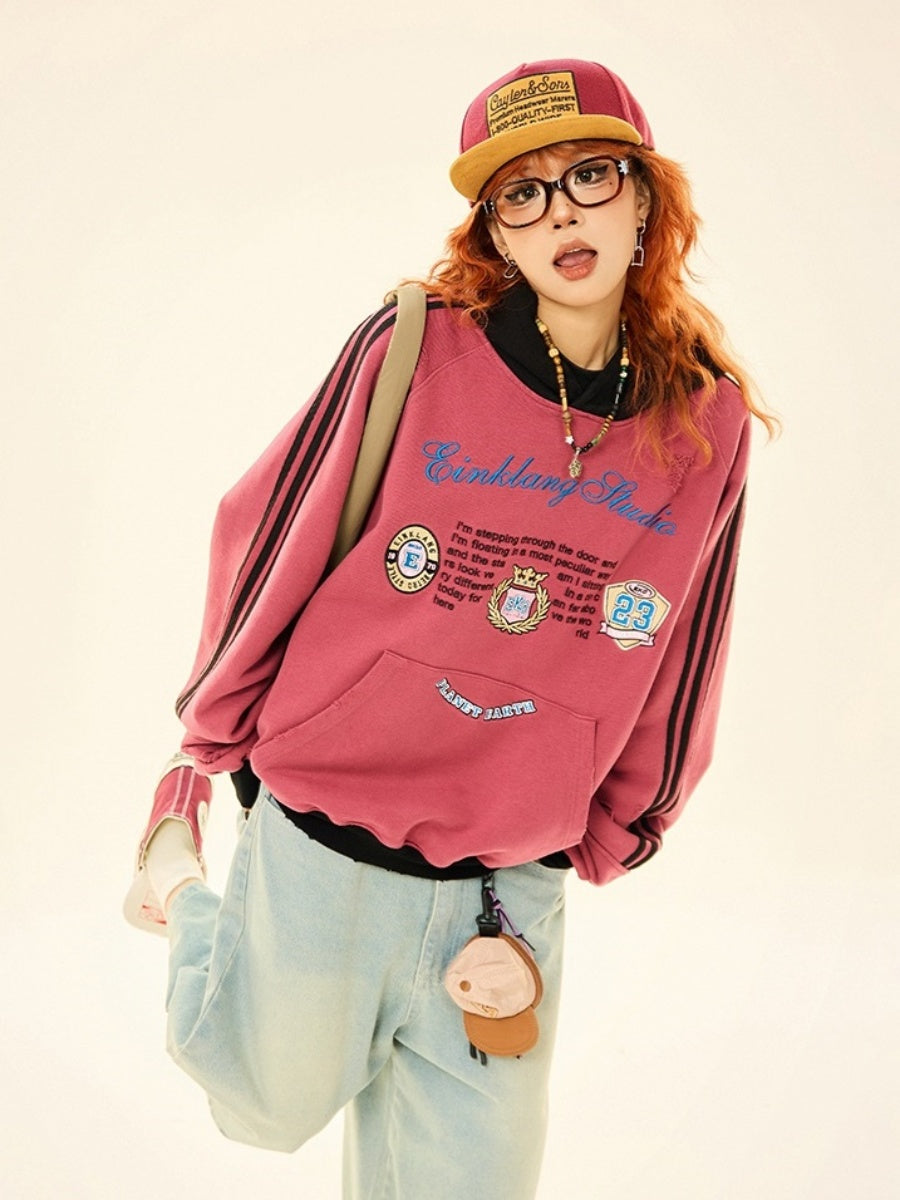 Retro Ripped Line Sleeve Hoodie MW9346