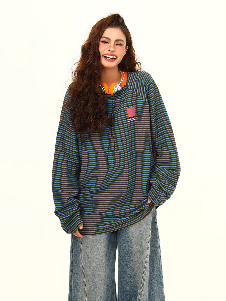 Retro Contrast Border Long Sleeve T-shirt MW9382