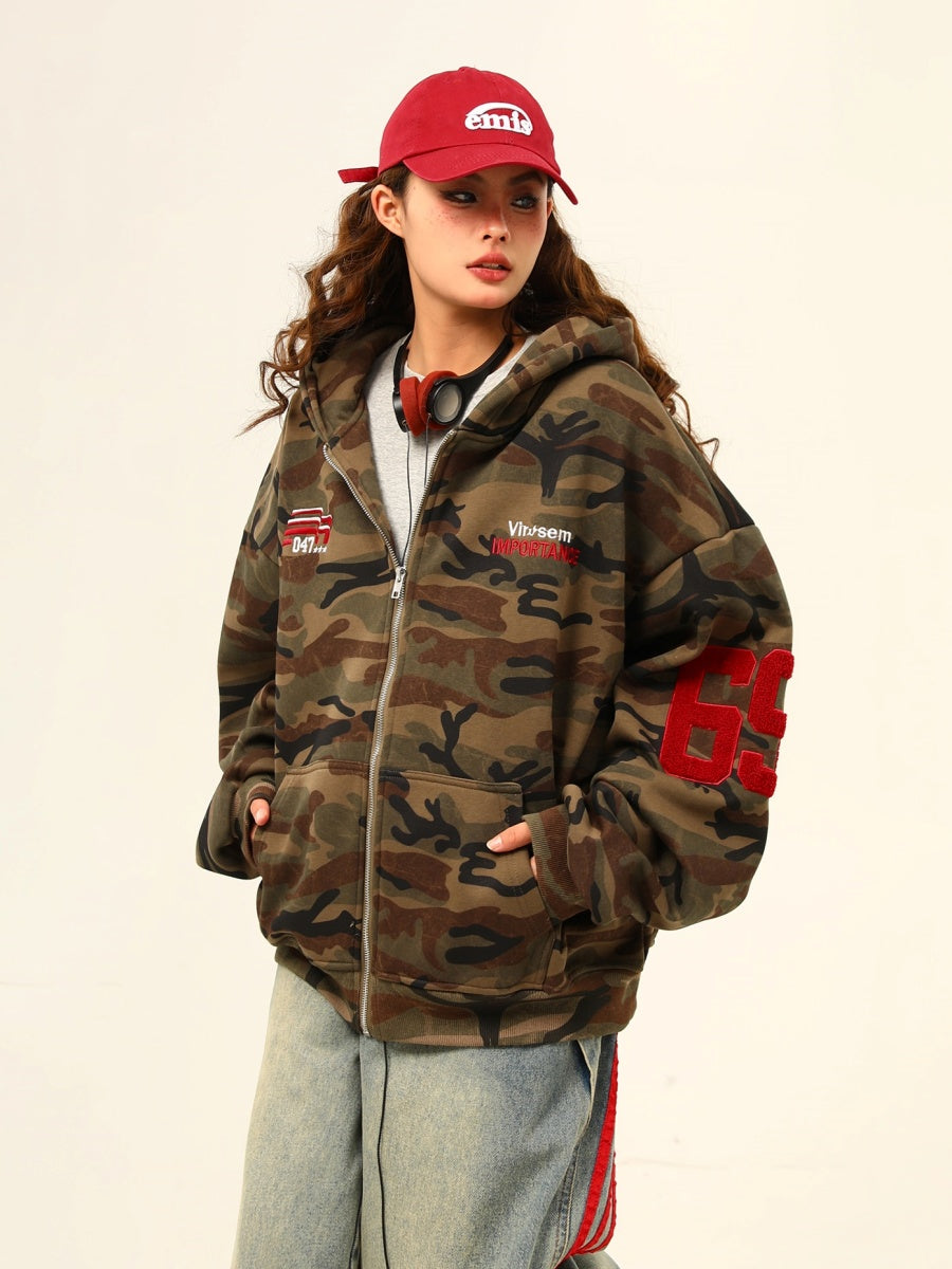 Camouflage Plus Velvet Hooded Sweat Jacket MW9798