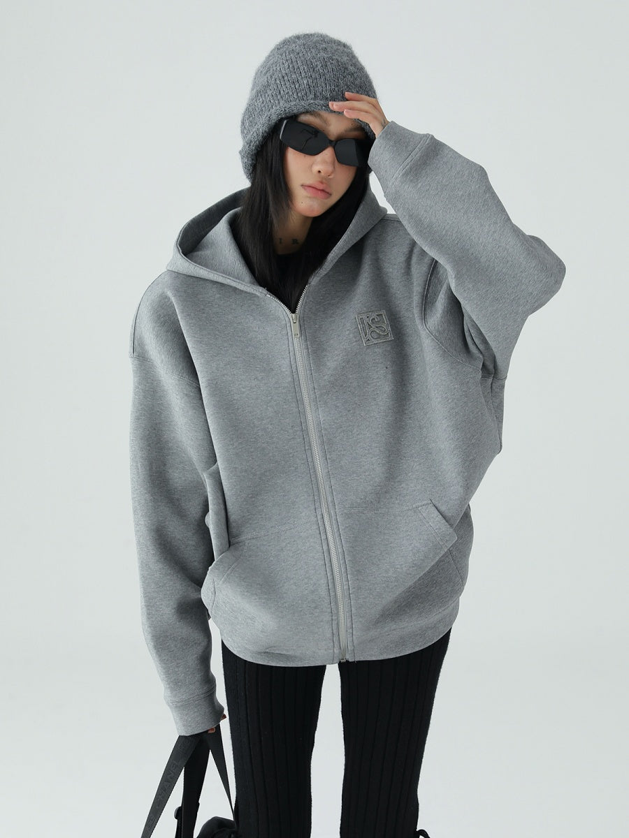 Simple Zip-Up Hooded Sweat Jacket AC7079