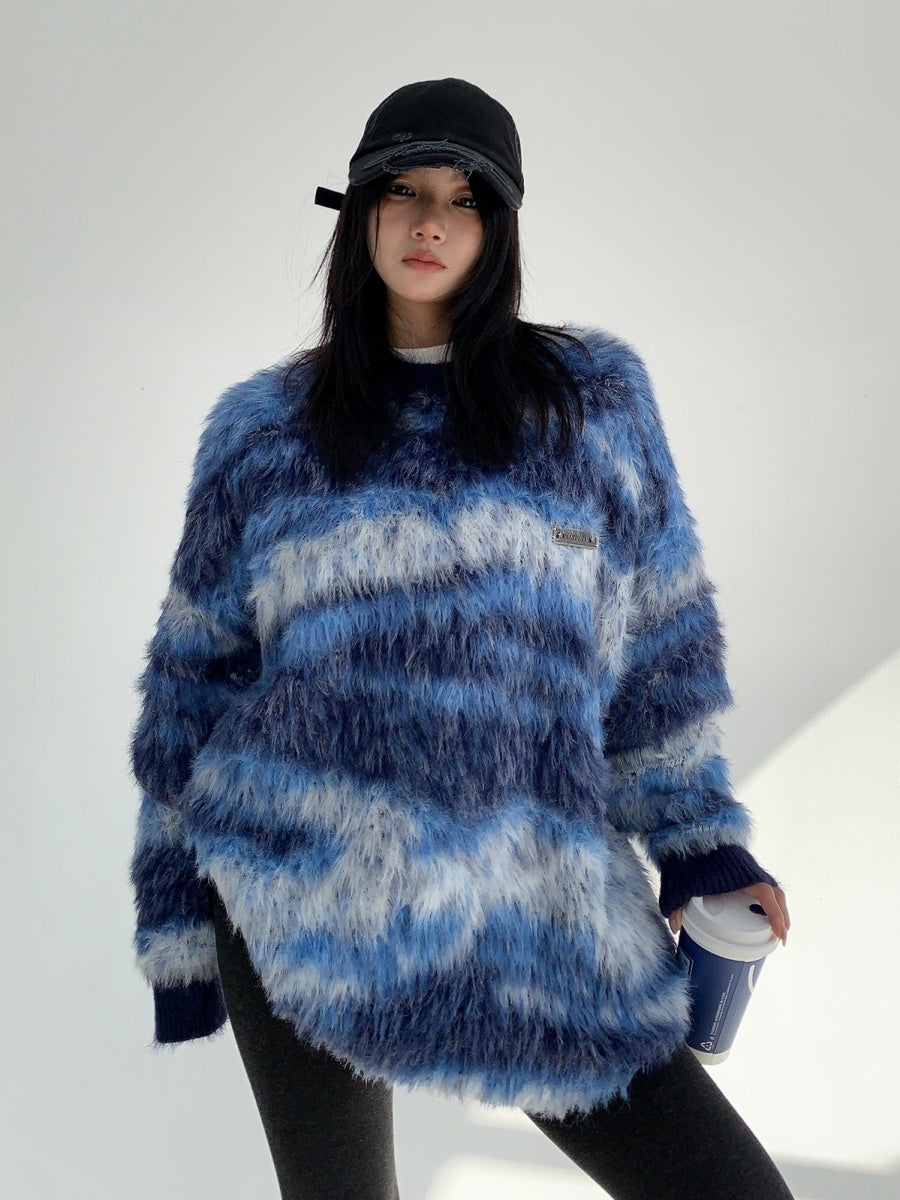 Gradation Border Loose Shaggy Sweater MW9765