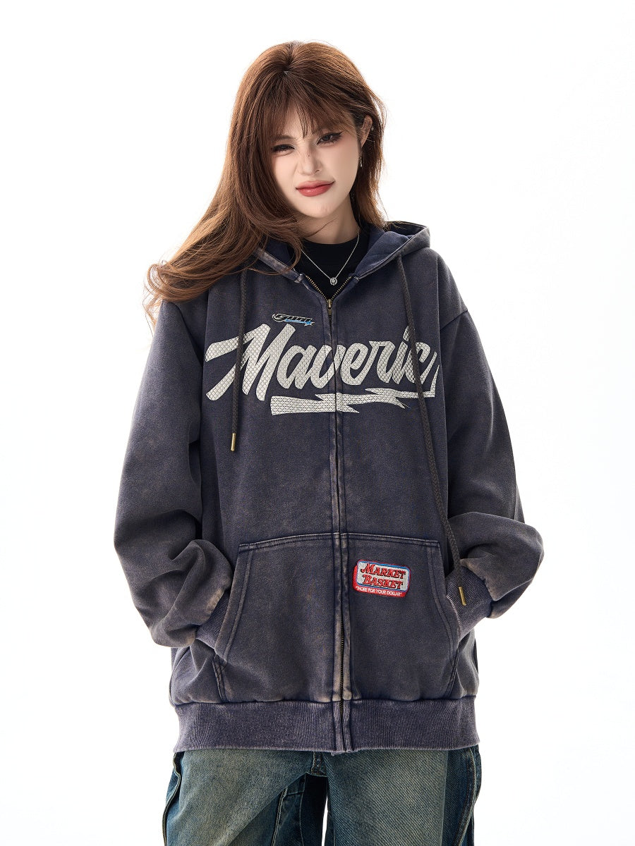 Distressed Logo Zip Hooded Parka MW9518