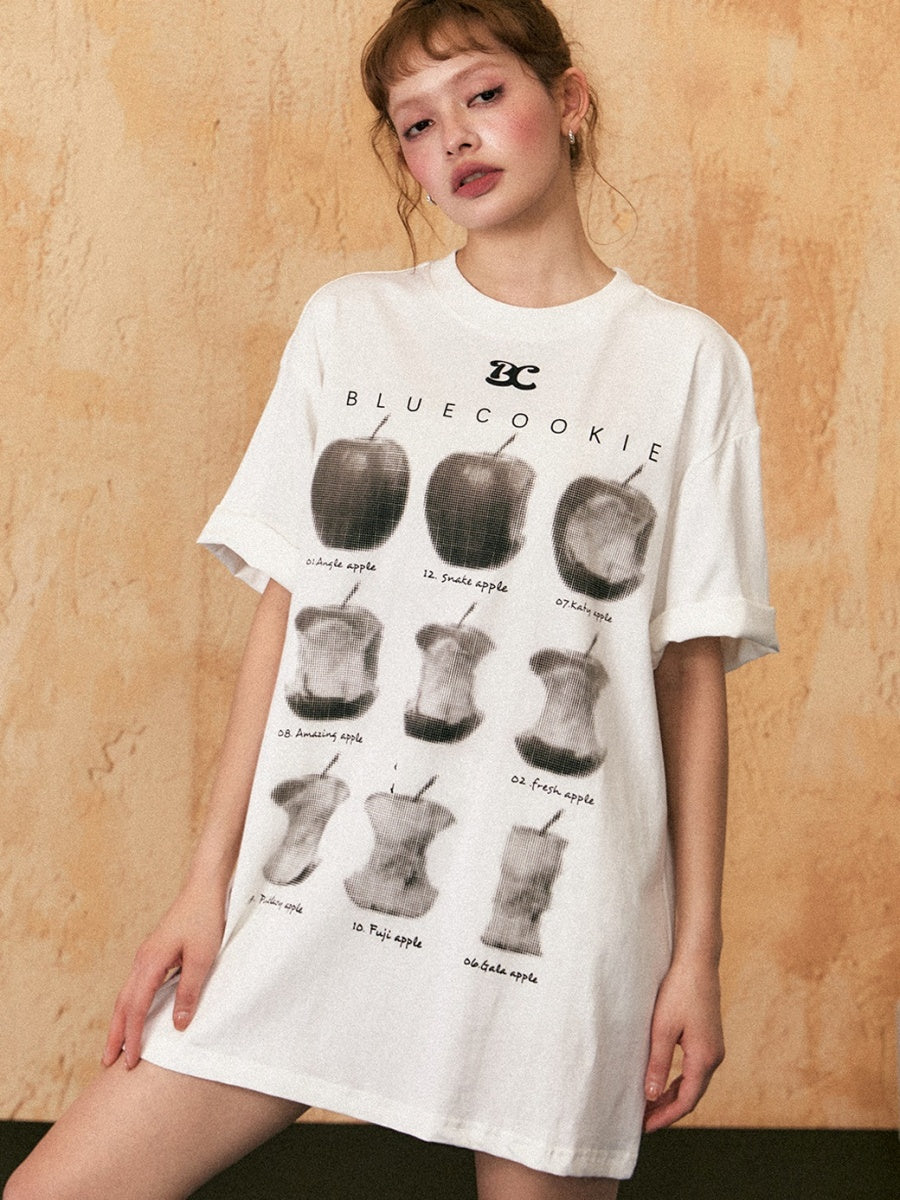 Apple Print Letter Oversize T-shirt EZ122