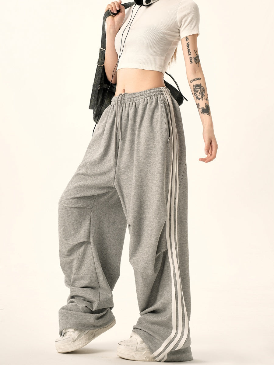 Side Three-bar Striped Wide-leg Sweat Pants MW9339