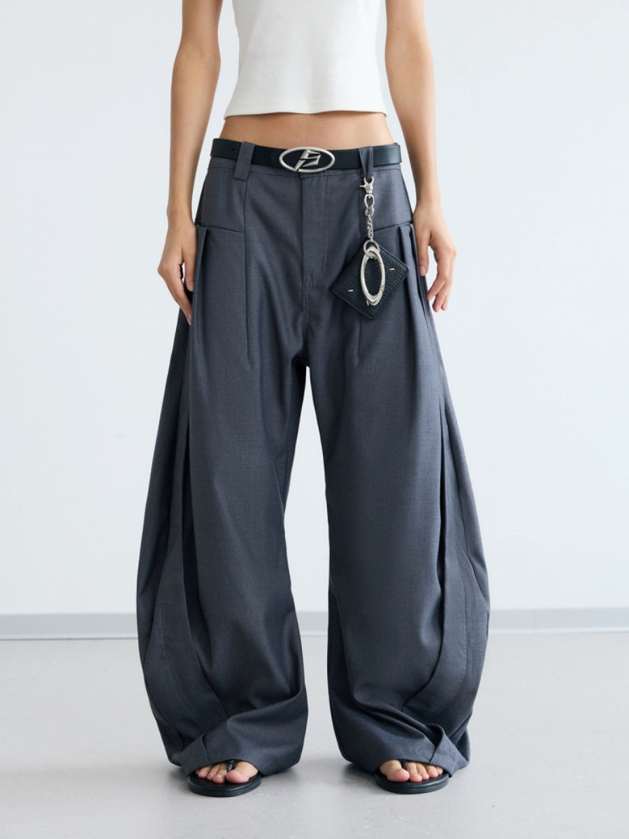 Front Slip Pockets Pleated Scimitar Trousers PS7020