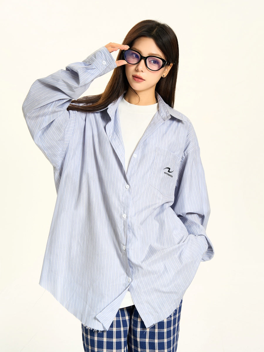 Dirty Style Vertical Stripes Long-sleeved Shirt MW9404