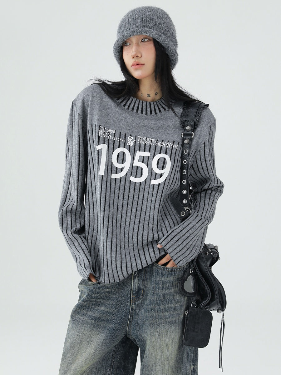 Vintage Striped Monogram Print Knit AC7077