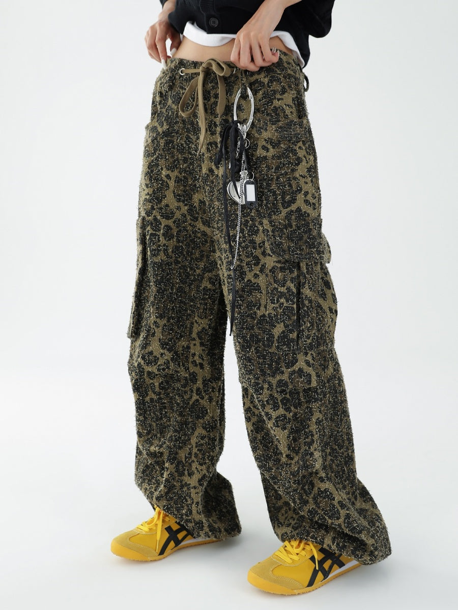 Crochet Leopard Print Drawstring Loose Pants AC7074