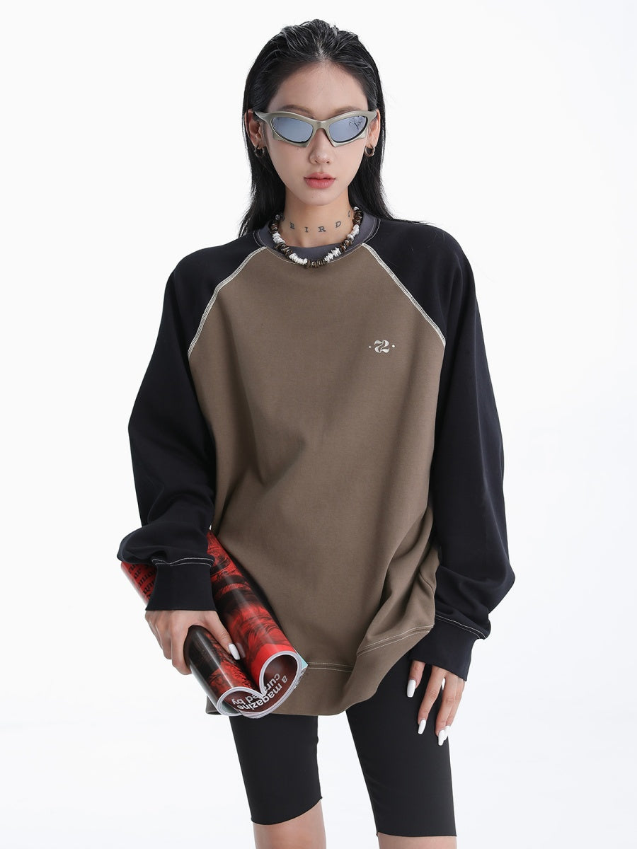 Raglan Sleeves Color-blocked Loose Cutsew AC7057