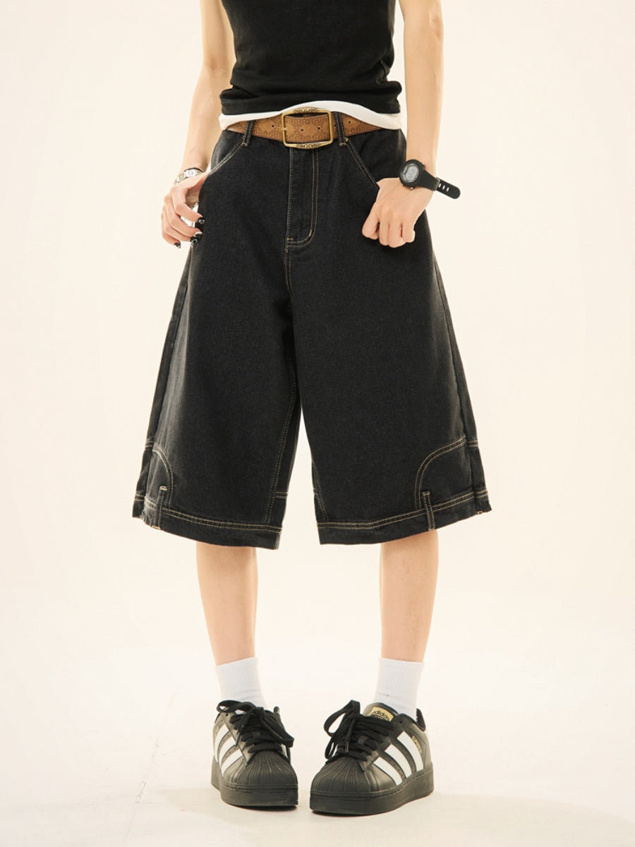 Wash Reverse Design Denim Loose Cropped Pants MW9264