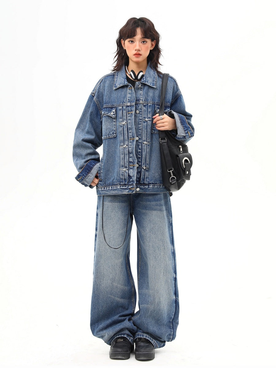 【上下別売り】Back Gather Denim Jacket & Loose Straight Jeans Set-up MW9930