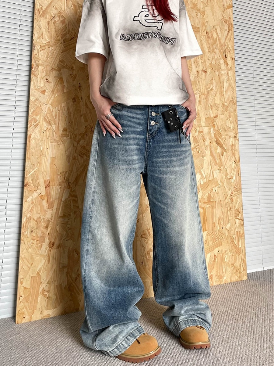 Wash Loose Straight Wide-leg Jeans AP7004