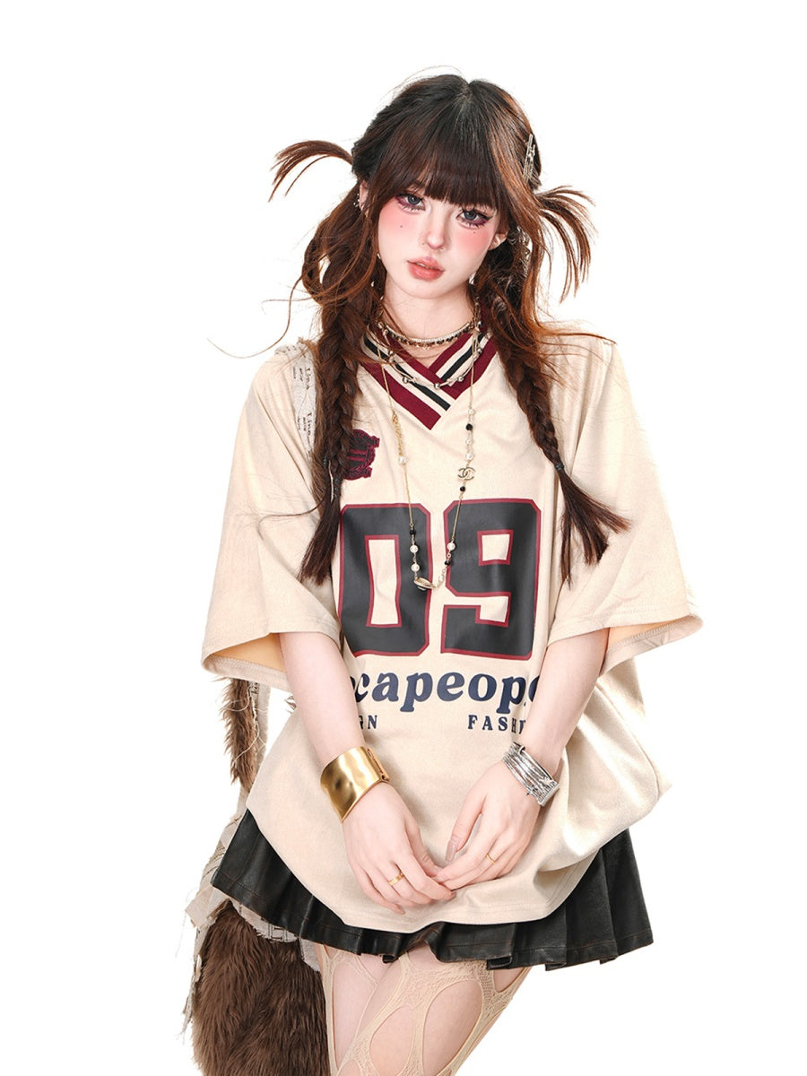 Sports Style V-Neck Number T-Shirt KK2054