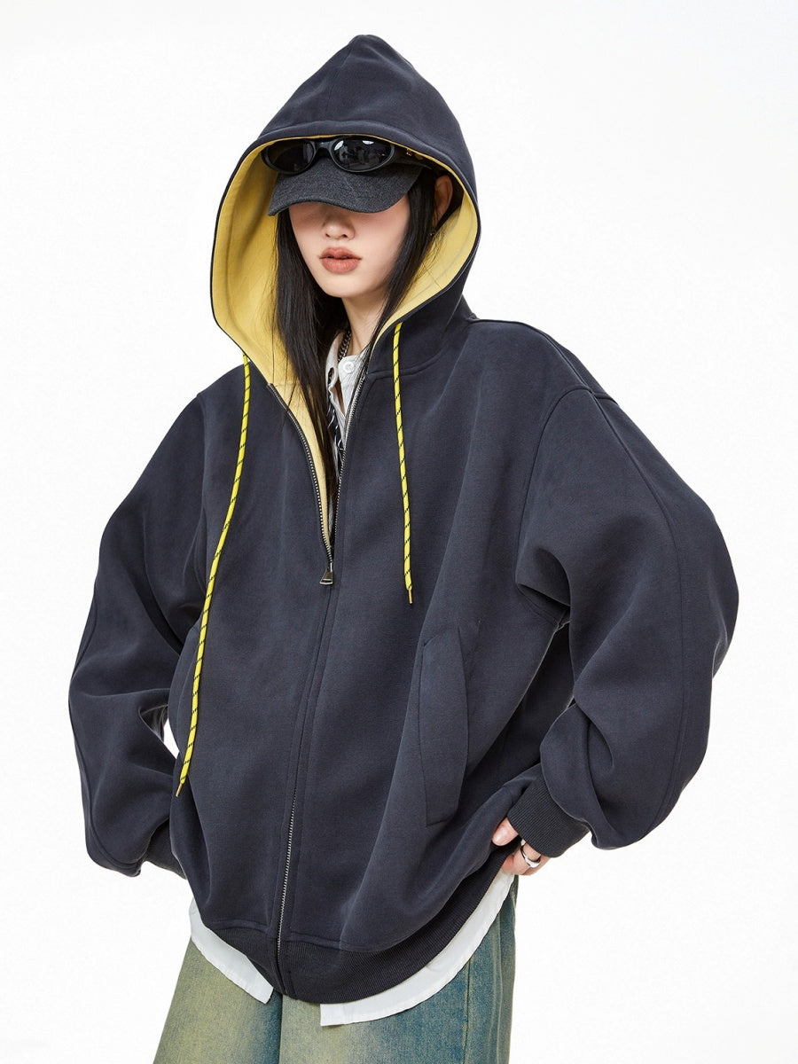 Contrast Color Hooded Sweat Jacket IC9008